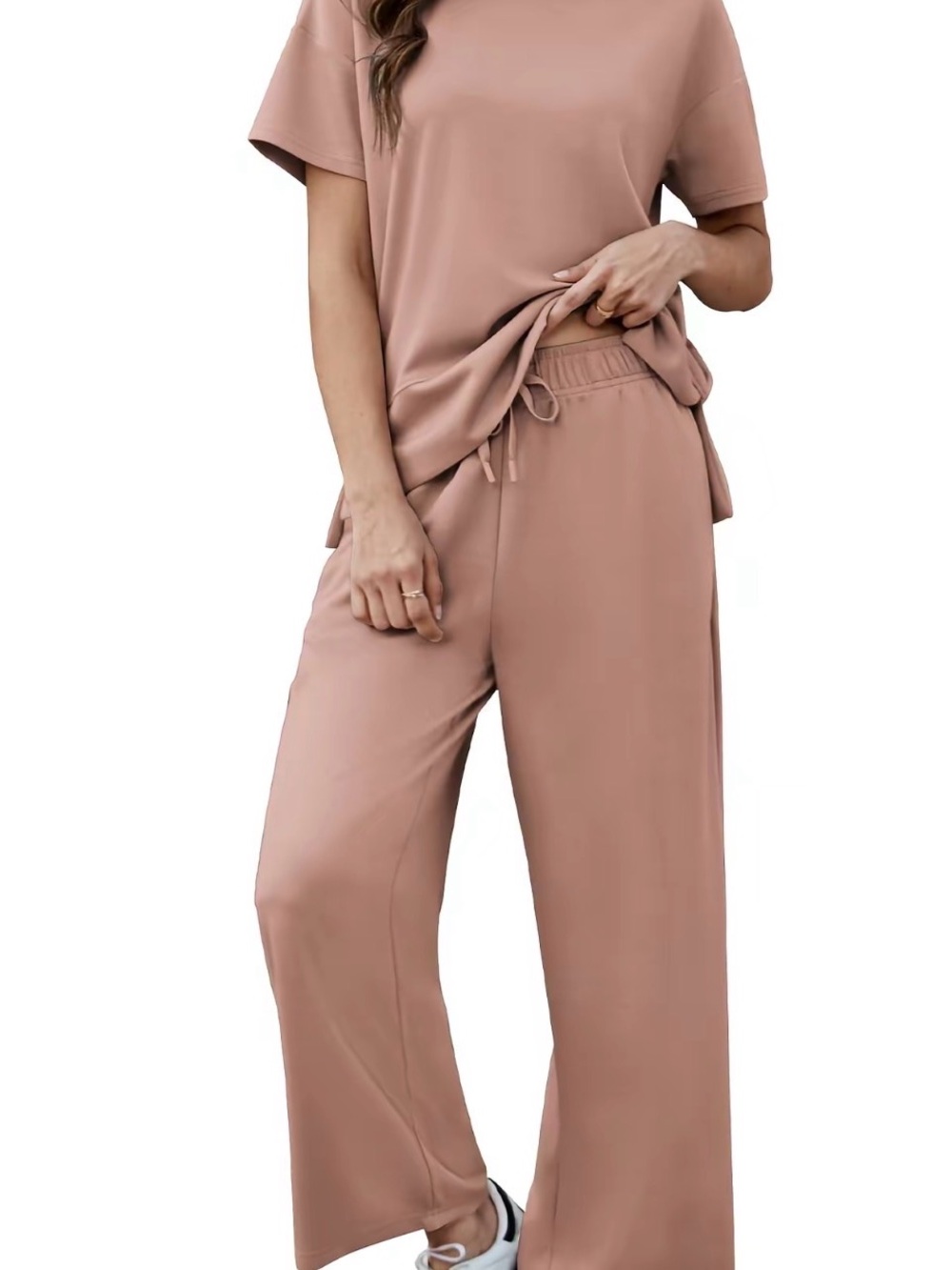 Pinspark Two Pieces Tracksuit Wide-Leg Lounge Pants in Pale Pink Sz S